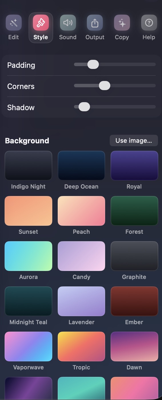 Style settings with the background gallery